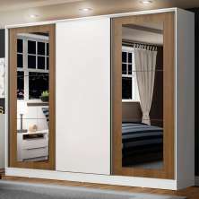 Guarda-Roupa Casal 100% MDF Madesa Eros 3 Portas de Correr com Espelhos - Branco/Rustic/Branco