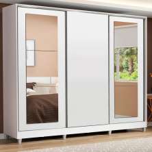 Guarda-Roupa Casal 100% MDF Madesa Eros 3 Portas de Correr com Espelhos com Pés - Branco
