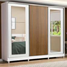 Guarda-Roupa Casal 100% MDF Madesa Eros 3 Portas de Correr com Espelhos com Pés - Branco/Branco/Rustic
