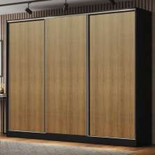 Guarda Roupa Casal 100% MDF Madesa Royale 3 Portas de Correr - Preto/Rustic