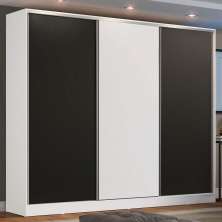 Guarda Roupa Casal 100% MDF Madesa Zurique 3 Portas de Correr - Branco/Preto/Branco
