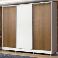 Guarda Roupa Casal 100% MDF Madesa Zurique 3 Portas de Correr com Pés - Branco/Rustic/Branco