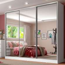 Guarda Roupa Casal 100% MDF com Espelho Madesa Royale 3 Portas de Correr