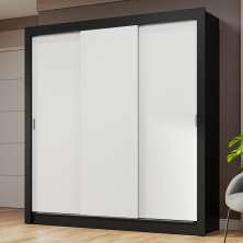 Guarda-Roupa Casal 3 Portas de Correr Preto/Branco Nobre Madesa