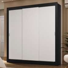Guarda-Roupa Casal 3 Portas de Correr Preto/Branco Sublime Madesa