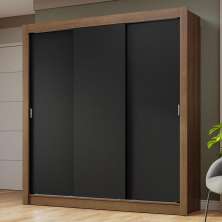 Guarda-Roupa Casal 3 Portas de Correr Rustic/Preto Nobre Madesa