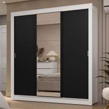 Guarda-Roupa Casal 3 Portas de Correr com Espelho 2 Gavetas Branco/Preto Sublime Madesa