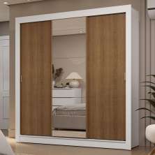 Guarda-Roupa Casal 3 Portas de Correr com Espelho 2 Gavetas Branco/Rustic Sublime Madesa