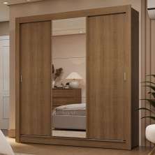 Guarda-Roupa Casal 3 Portas de Correr com Espelho 2 Gavetas Rustic Sublime Madesa