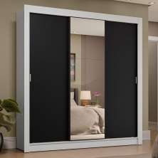 Guarda-Roupa Casal 3 Portas de Correr com Espelho 4 Gavetas Branco/Preto Sublime Plus Madesa