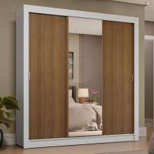 Guarda-Roupa Casal 3 Portas de Correr com Espelho 4 Gavetas Branco/Rustic Sublime Plus Madesa