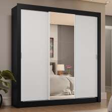 Guarda-Roupa Casal 3 Portas de Correr com Espelho 4 Gavetas Preto/Branco Sublime Plus Madesa