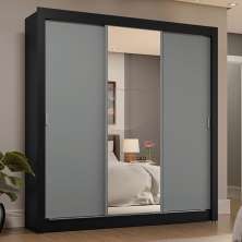 Guarda-Roupa Casal 3 Portas de Correr com Espelho 4 Gavetas Preto/Cinza Sublime Plus Madesa