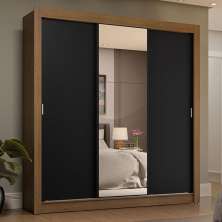 Guarda-Roupa Casal 3 Portas de Correr com Espelho 4 Gavetas Rustic/Preto Sublime Plus Madesa