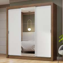 Guarda-Roupa Casal 3 Portas de Correr com Espelho Rustic/Branco Nobre Madesa
