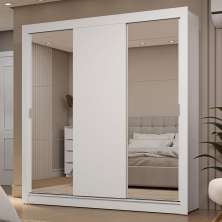 Guarda-Roupa Casal 3 Portas de Correr com Espelhos 2 Gavetas Branco Sublime Madesa