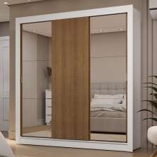 Guarda-Roupa Casal 3 Portas de Correr com Espelhos 2 Gavetas Branco/Rustic Sublime Madesa