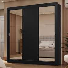 Guarda-Roupa Casal 3 Portas de Correr com Espelhos 2 Gavetas Preto Sublime Madesa