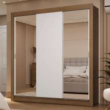Guarda-Roupa Casal 3 Portas de Correr com Espelhos 2 Gavetas Rustic/Branco Sublime Madesa