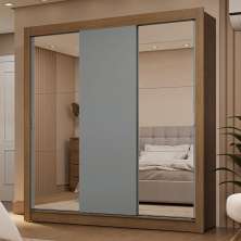 Guarda-Roupa Casal 3 Portas de Correr com Espelhos 2 Gavetas Rustic/Cinza Sublime Madesa