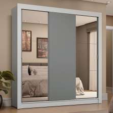 Guarda-Roupa Casal 3 Portas de Correr com Espelhos 4 Gavetas Branco/Cinza Sublime Plus Madesa
