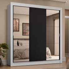 Guarda-Roupa Casal 3 Portas de Correr com Espelhos 4 Gavetas Branco/Preto Sublime Plus Madesa