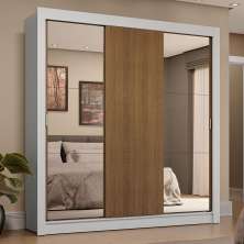 Guarda-Roupa Casal 3 Portas de Correr com Espelhos 4 Gavetas Branco/Rustic Sublime Plus Madesa