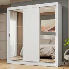 Guarda-Roupa Casal 3 Portas de Correr com Espelhos Branco Nobre Madesa