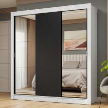 Guarda-Roupa Casal 3 Portas de Correr com Espelhos Branco/Preto Nobre Madesa