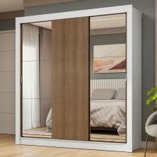 Guarda-Roupa Casal 3 Portas de Correr com Espelhos Branco/Rustic Nobre Madesa