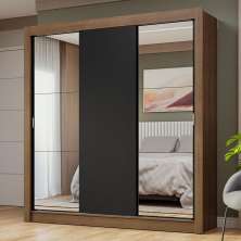 Guarda-Roupa Casal 3 Portas de Correr com Espelhos Rustic/Preto Nobre Madesa