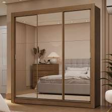 Guarda-Roupa Casal 3 Portas de Correr de Espelho 2 Gavetas Rustic Sublime Madesa