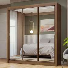 Guarda-Roupa Casal 3 Portas de Correr de Espelho Rustic Nobre Madesa
