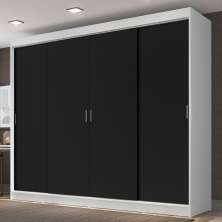 Guarda-Roupa Casal Madesa Austin 4 Portas de Correr 3 Gavetas - Branco/Preto