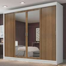 Guarda-Roupa Casal Madesa Austin 4 Portas de Correr com Espelhos 3 Gavetas