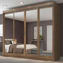 Guarda-Roupa Casal Madesa Austin 4 Portas de Correr de Espelho 3 Gavetas - Rustic