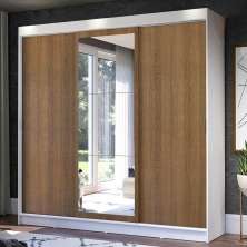 Guarda-Roupa Casal Madesa Istambul 3 Portas de Correr com Espelho 3 Gavetas - Branco/Rustic