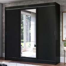 Guarda-Roupa Casal Madesa Istambul 3 Portas de Correr com Espelho 3 Gavetas - Preto