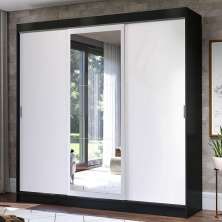 Guarda-Roupa Casal Madesa Istambul 3 Portas de Correr com Espelho 3 Gavetas - Preto/Branco