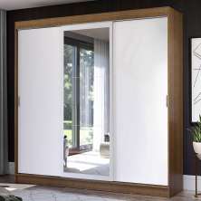 Guarda-Roupa Casal Madesa Istambul 3 Portas de Correr com Espelho 3 Gavetas - Rustic/Branco