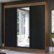 Guarda-Roupa Casal Madesa Istambul 3 Portas de Correr com Espelho 3 Gavetas - Rustic/Preto