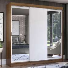 Guarda-Roupa Casal Madesa Istambul 3 Portas de Correr com Espelhos 3 Gavetas - Rustic/Branco