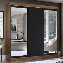 Guarda-Roupa Casal Madesa Istambul 3 Portas de Correr com Espelhos 3 Gavetas - Rustic/Preto