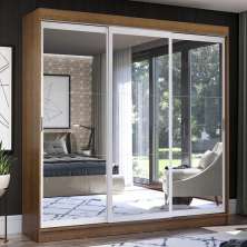 Guarda-Roupa Casal Madesa Istambul 3 Portas de Correr de Espelho 3 Gavetas - Rustic/Branco