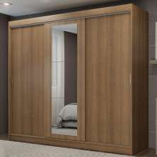 Guarda-Roupa Casal Madesa Kansas 3 Portas de Correr com Espelho 3 Gavetas - Rustic