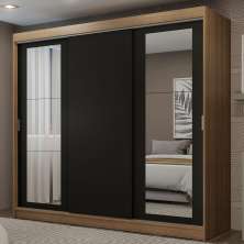 Guarda-Roupa Casal Madesa Kansas 3 Portas de Correr com Espelhos 3 Gavetas