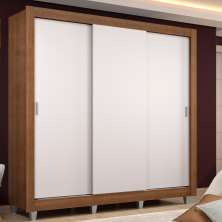 Guarda Roupa Casal Madesa Lyon 3 Portas de Correr 2 Gavetas com Pés - Rustic/Branco