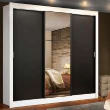 Guarda Roupa Casal Madesa Lyon 3 Portas de Correr com Espelho 2 Gavetas - Branco/Preto