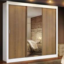 Guarda Roupa Casal Madesa Lyon 3 Portas de Correr com Espelho 2 Gavetas - Branco/Rustic