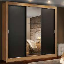 Guarda Roupa Casal Madesa Lyon 3 Portas de Correr com Espelho 2 Gavetas - Rustic/Preto